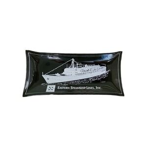 Vintage Eastern Steamship Lines Rectangular‎ Black Glass Ashtray Keepsake Keys